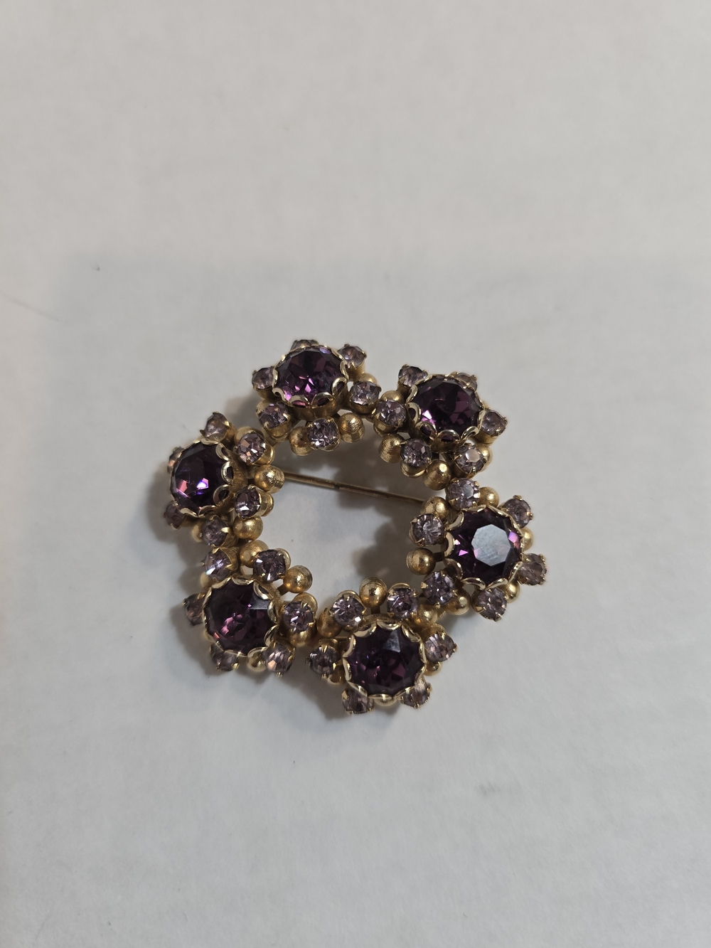 Sarah Coventry Gold-Tone Purple Crystal Floral Wreath Brooch